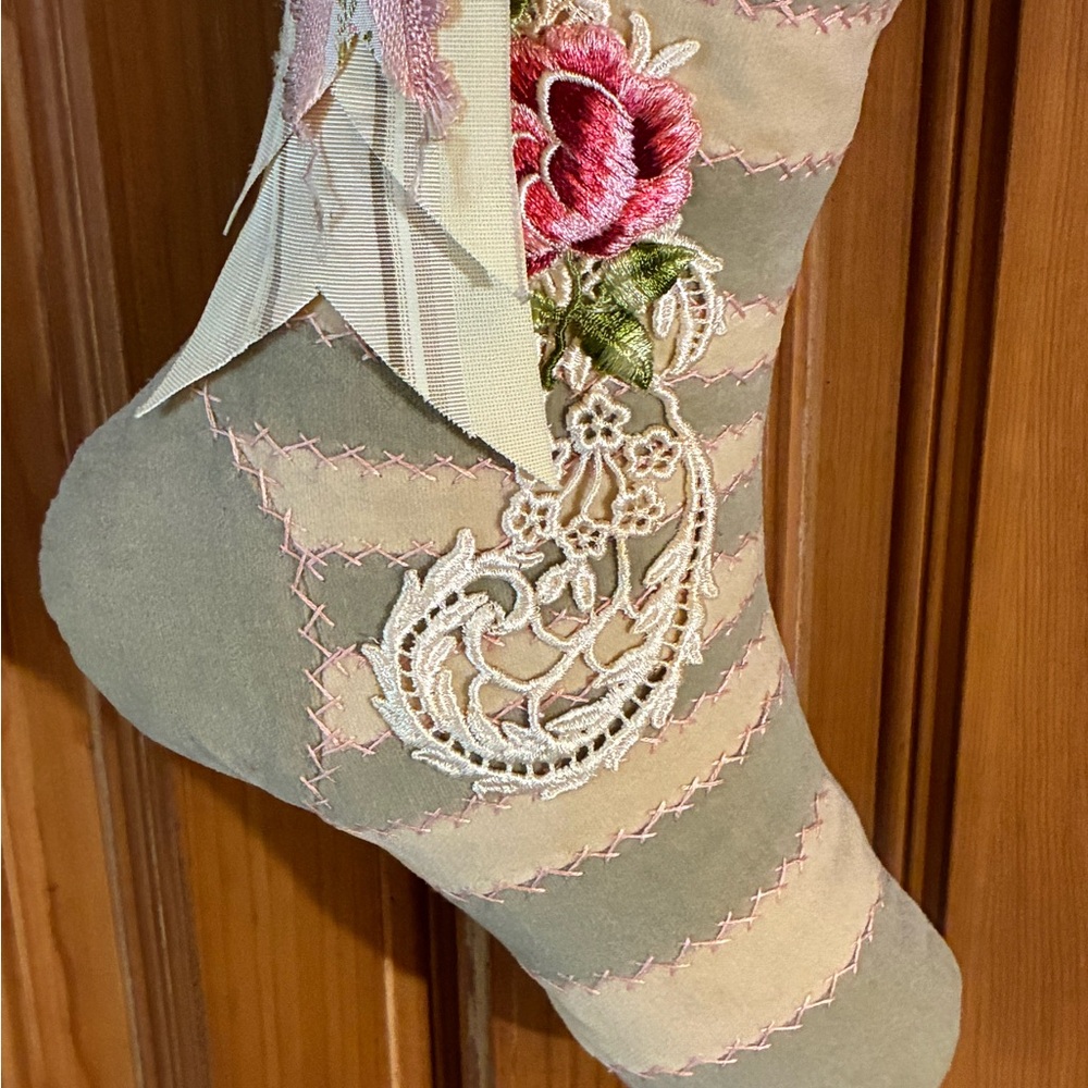 Victorian Floral Embroidered Stocking - Picture 3 of 6